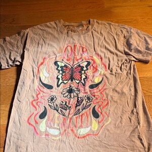 Hollister Rust Brown Logo Tee with White Print